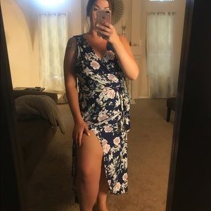 Floral midi wrap dress